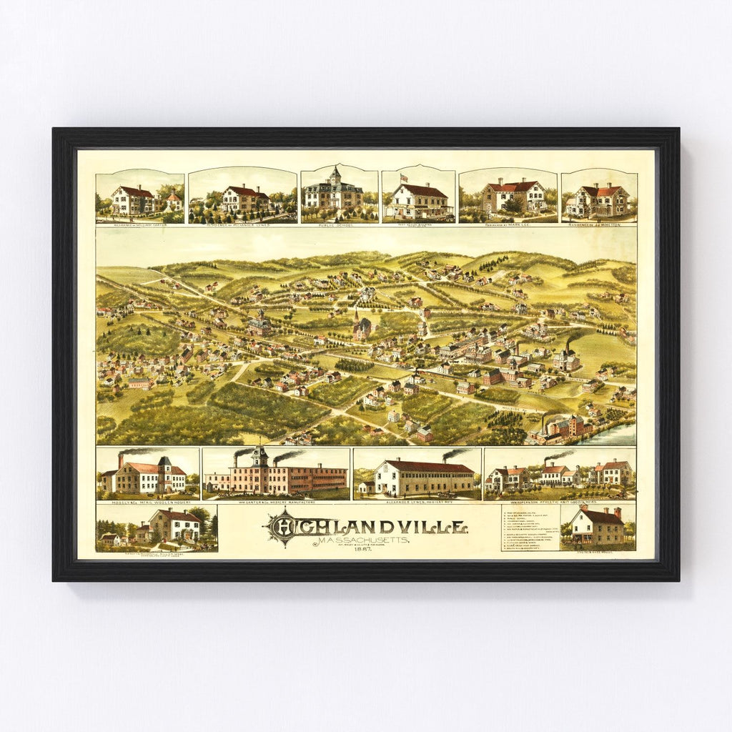 Vintage Map of Highlandville, Massachusetts 1887