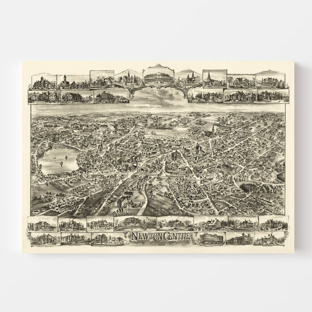 Vintage Map of Newton Centre, Massachusetts 1897