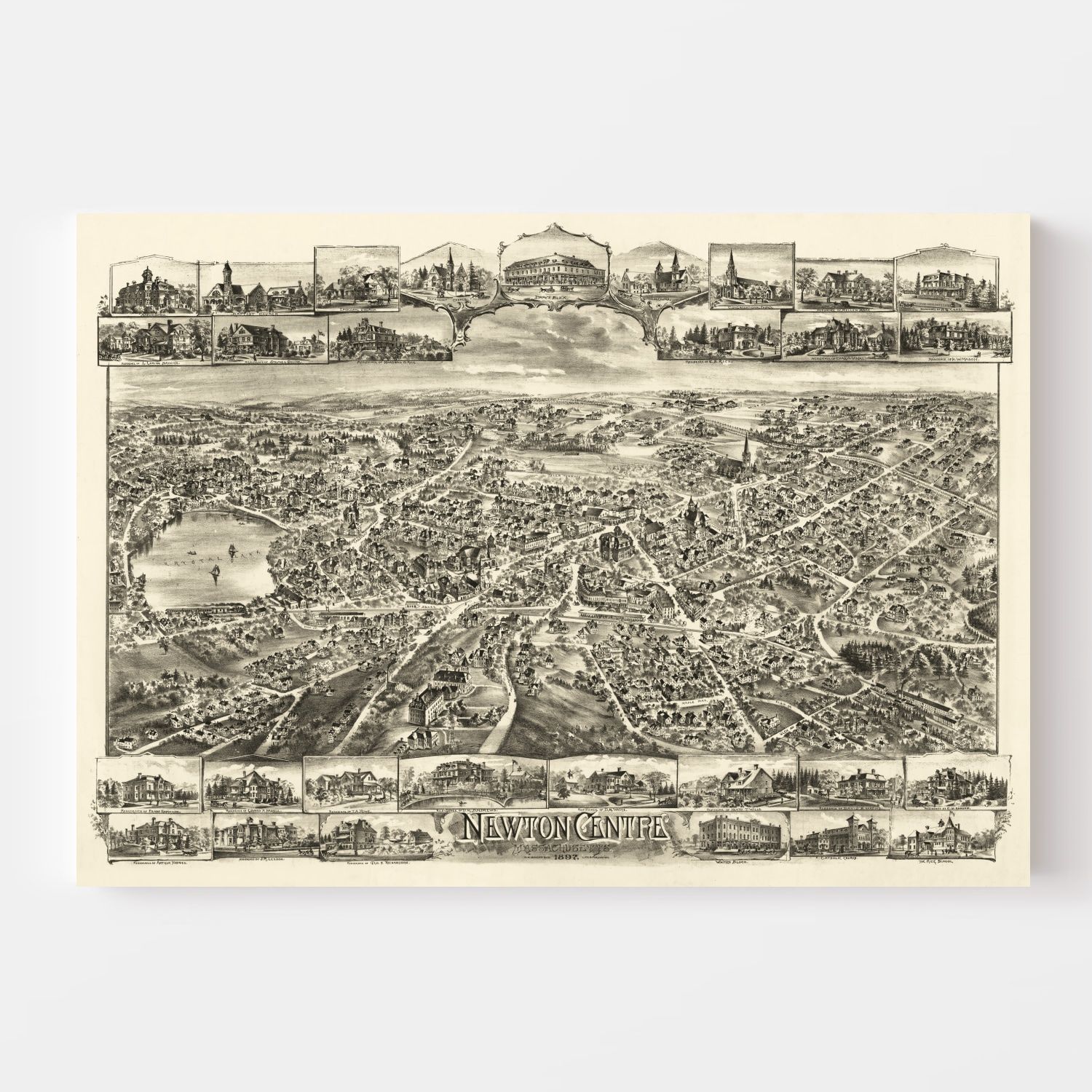 Vintage Map of Newton Centre, Massachusetts 1897