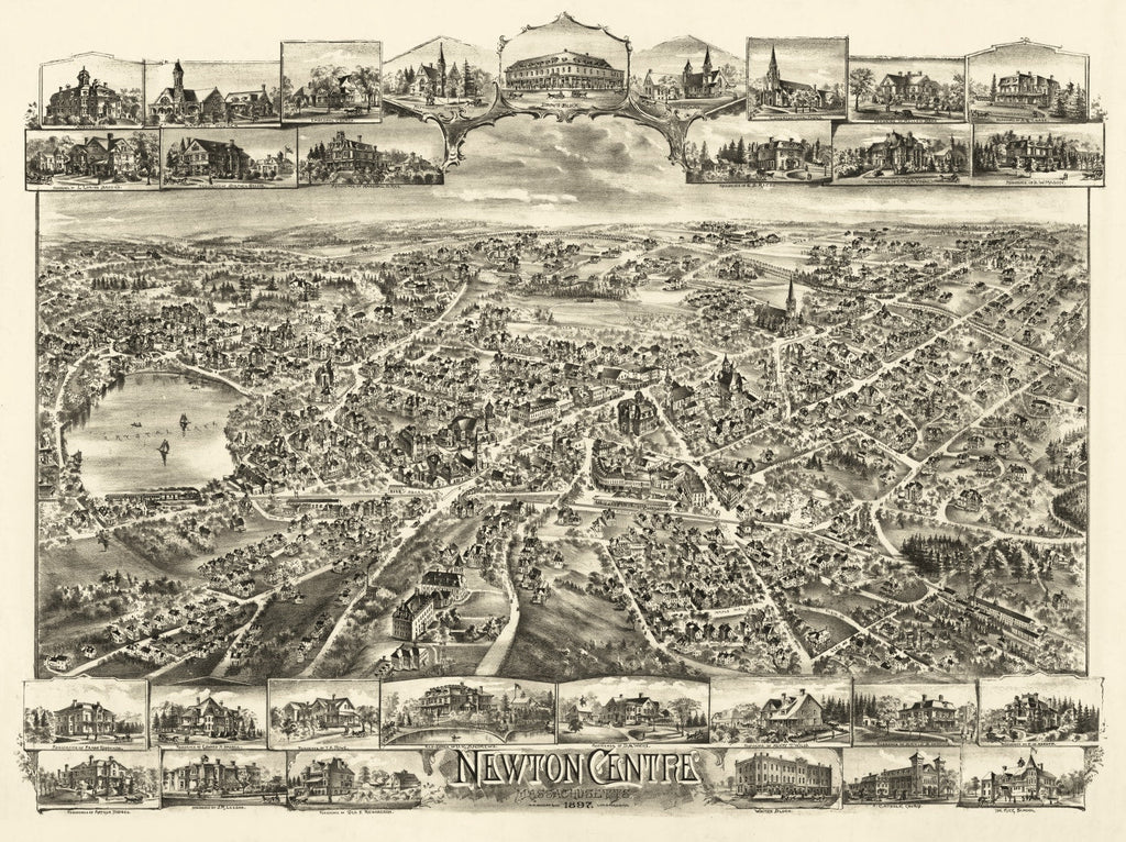 Vintage Map of Newton Centre, Massachusetts 1897