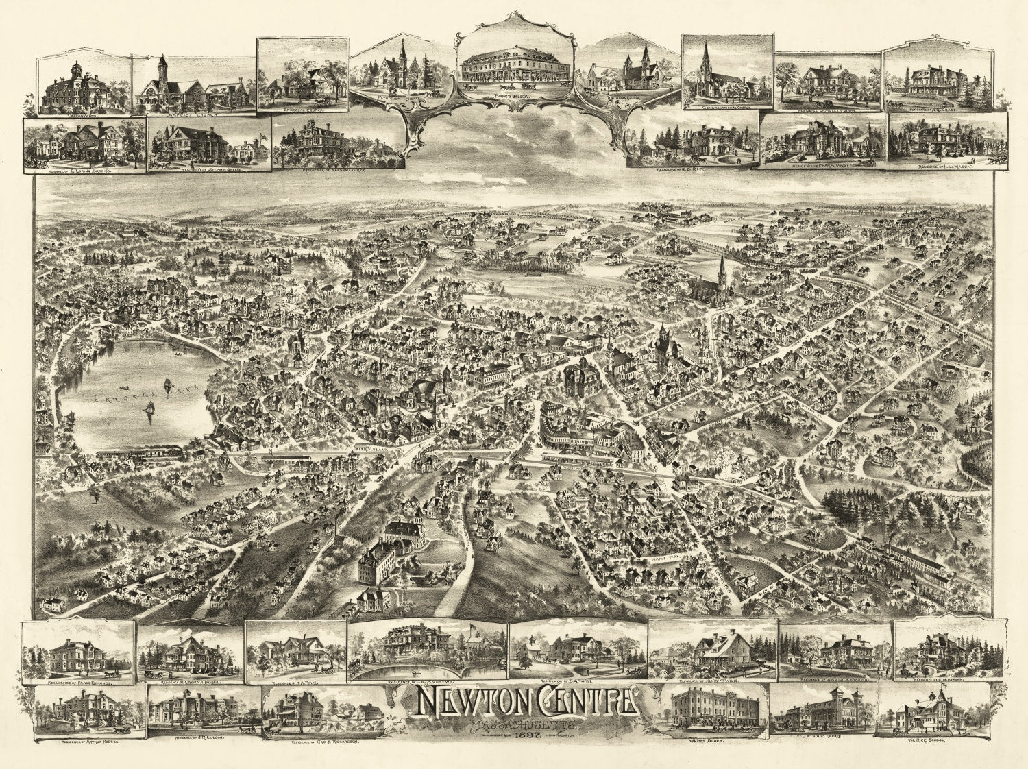 Vintage Map of Newton Centre, Massachusetts 1897