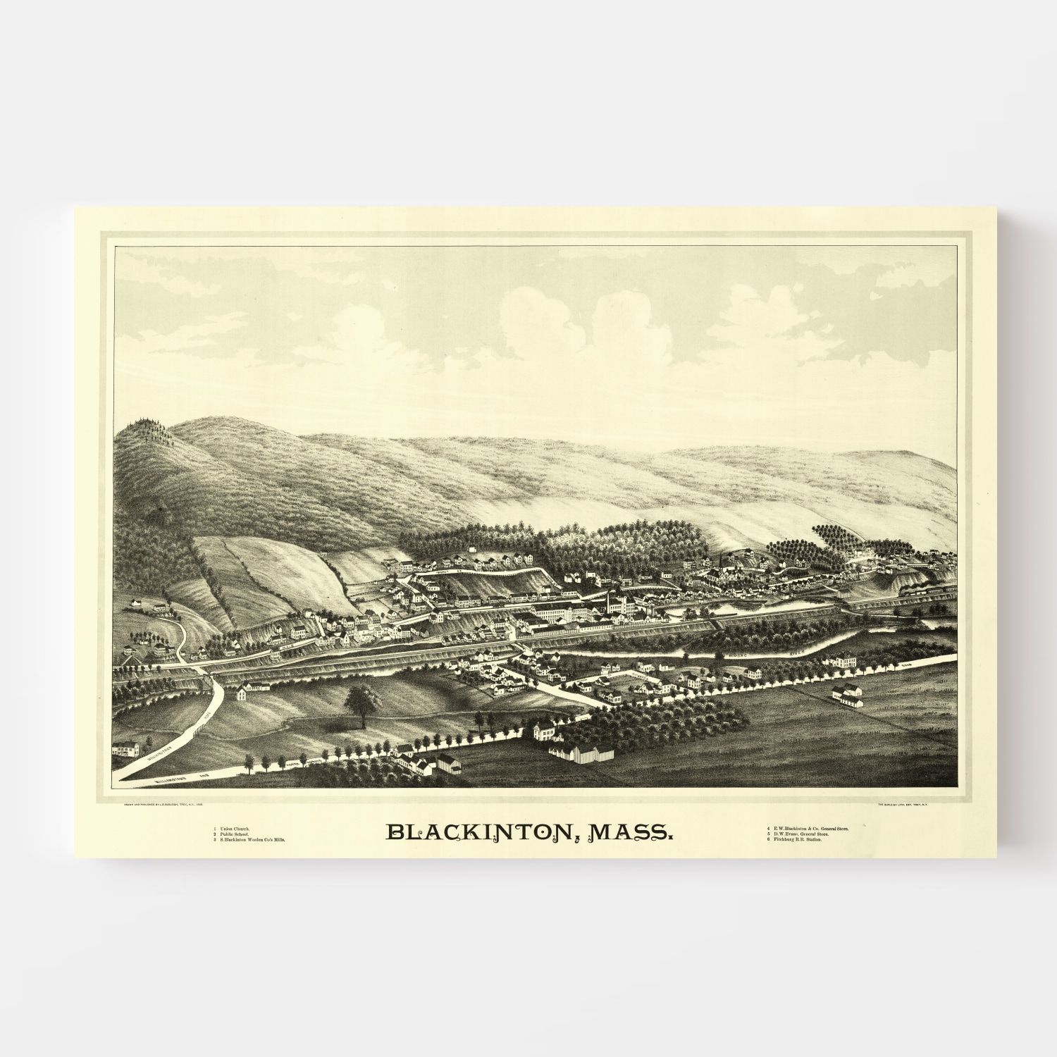 Vintage Map of Blackinton, Massachusetts 1889