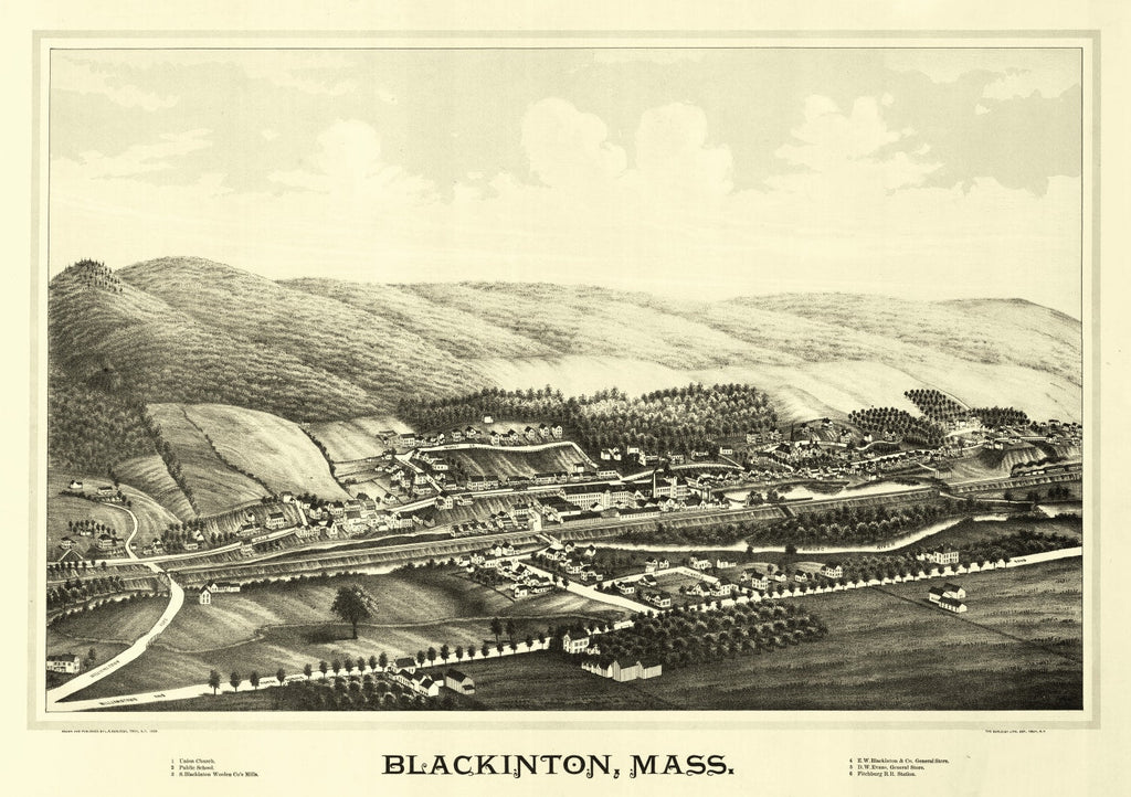Vintage Map of Blackinton, Massachusetts 1889