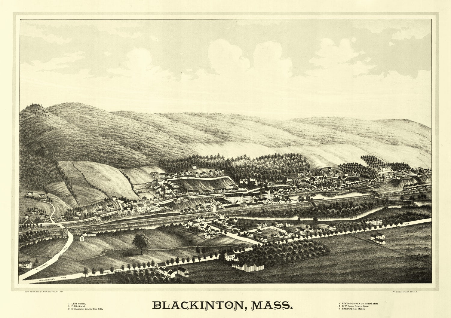 Vintage Map of Blackinton, Massachusetts 1889