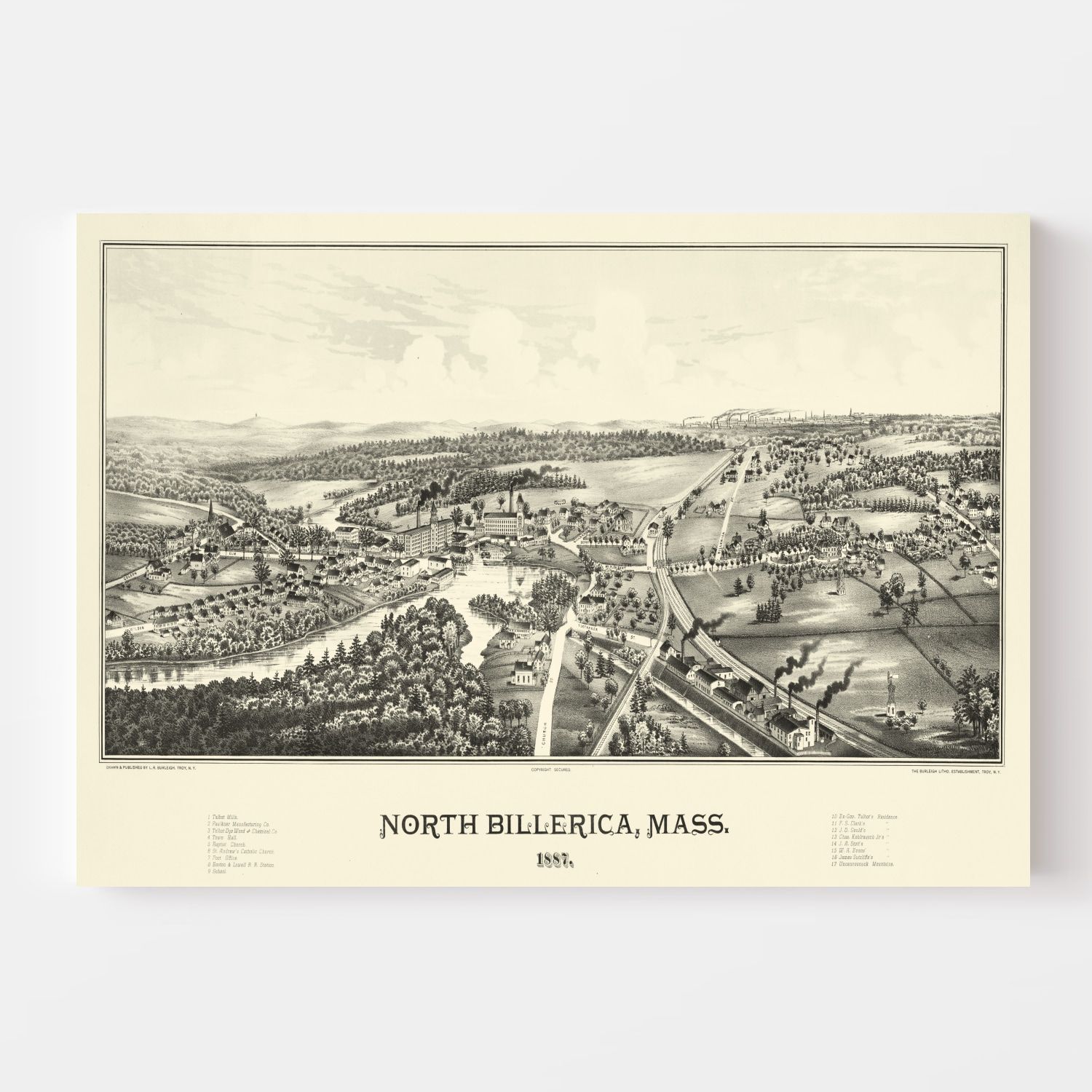 Vintage Map of North Billerica, Massachusetts 1887