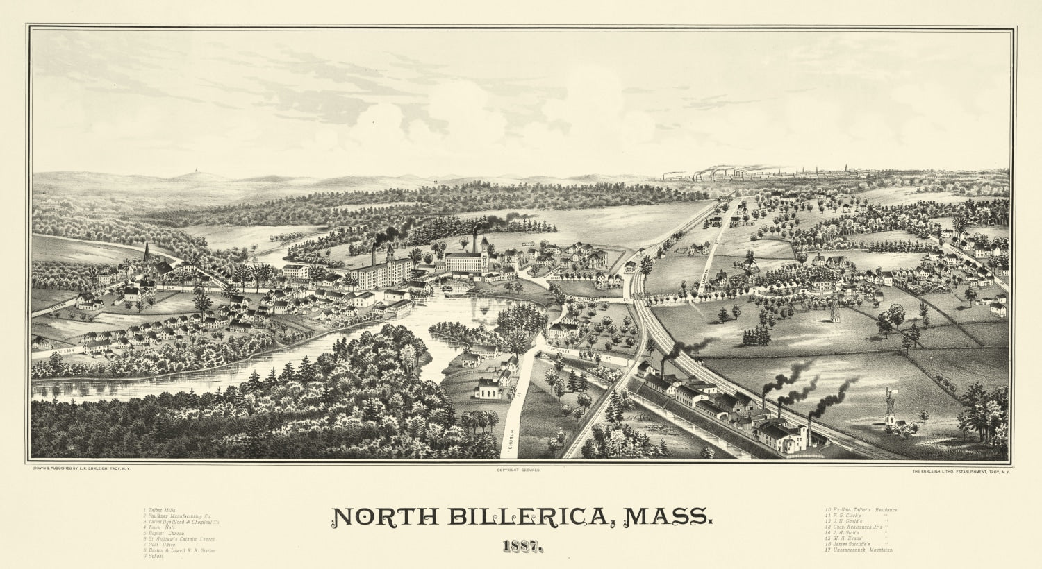 Vintage Map of North Billerica, Massachusetts 1887