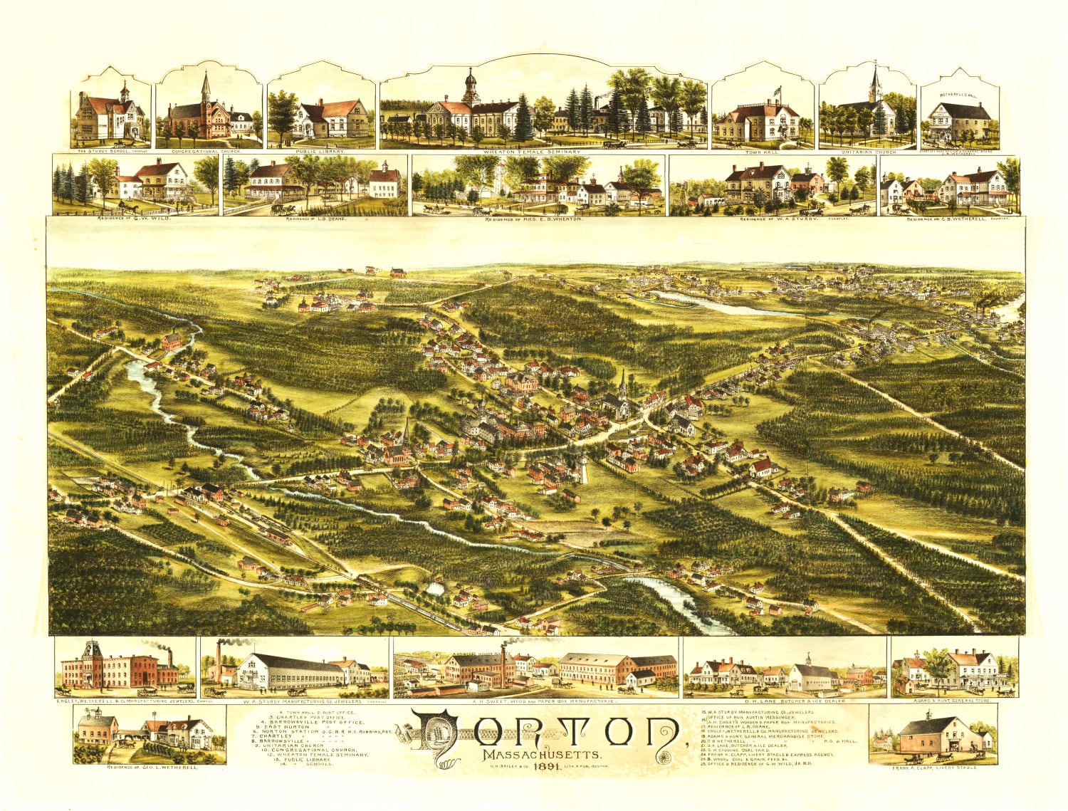Vintage Map of Norton, Massachusetts 1891