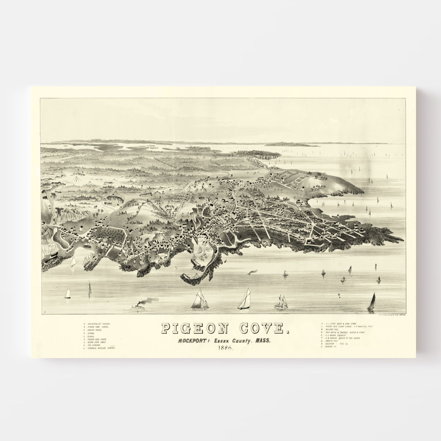 Vintage Map of Pigeon Cove, Massachusetts 1886