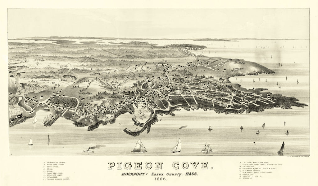 Vintage Map of Pigeon Cove, Massachusetts 1886