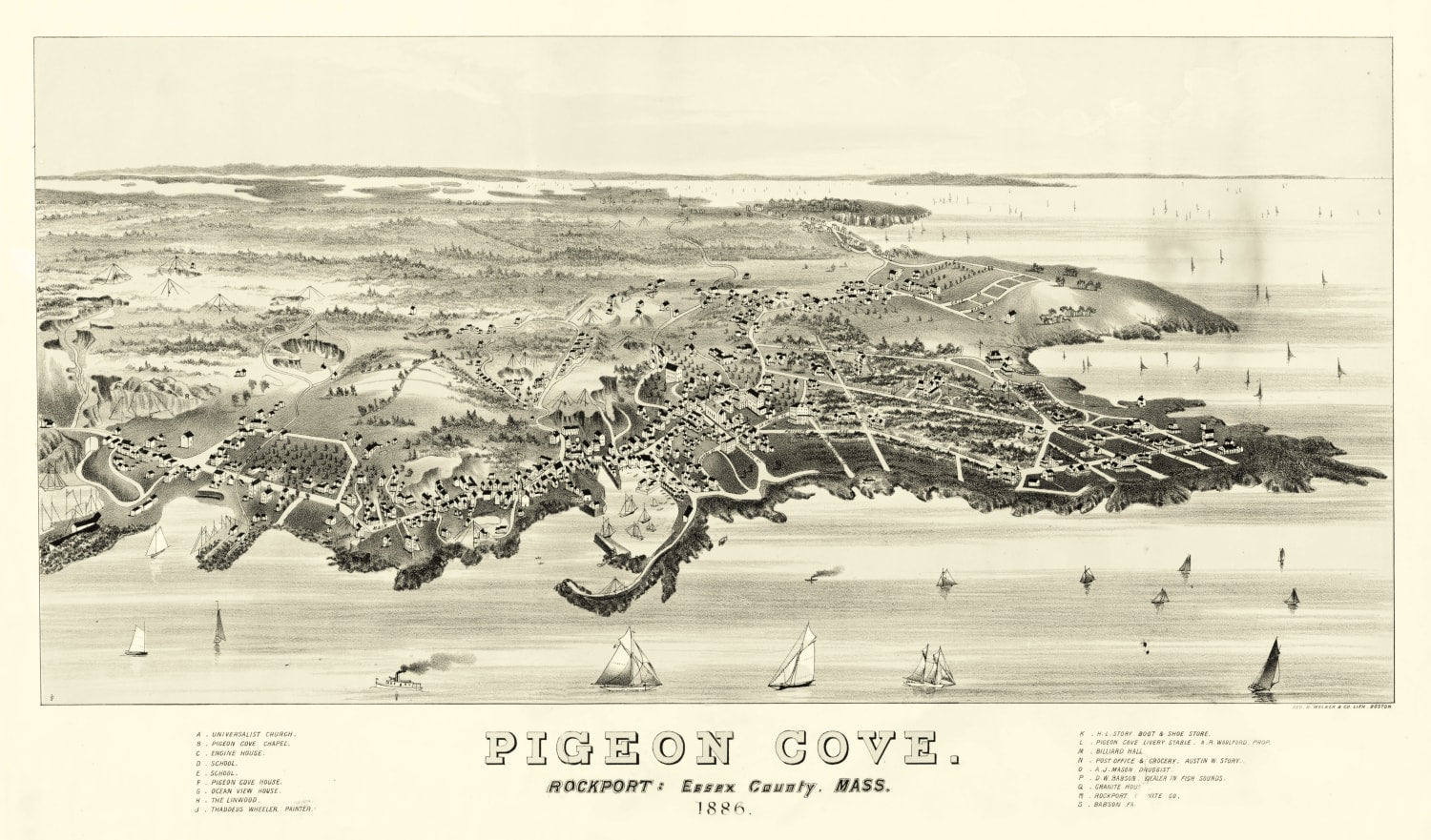 Vintage Map of Pigeon Cove, Massachusetts 1886