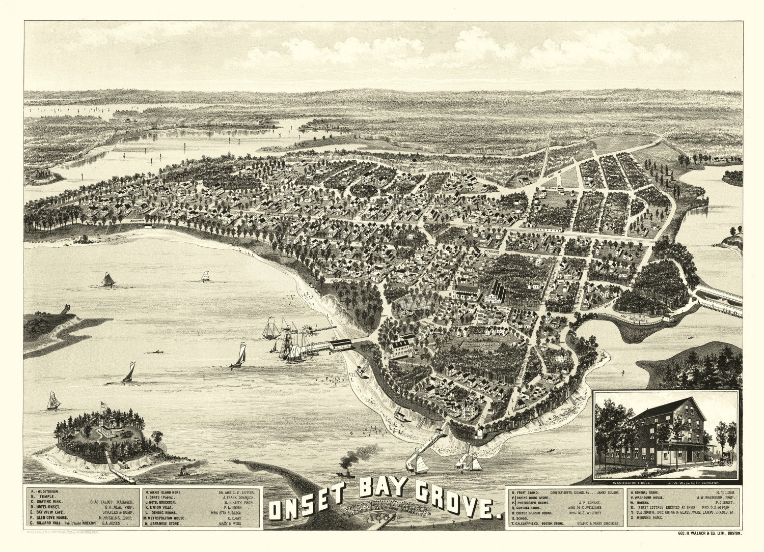 Vintage Map of Onset Bay Grove, Massachusetts 1885