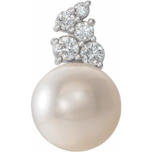 Platinum Cultured White Freshwater Pearl & 1/4 CTW Natural Diamond Pendant