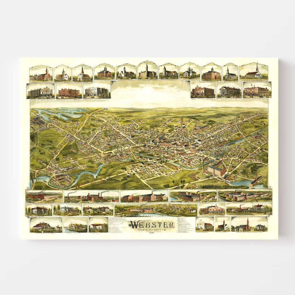 Vintage Map of Webster, Massachusetts 1892