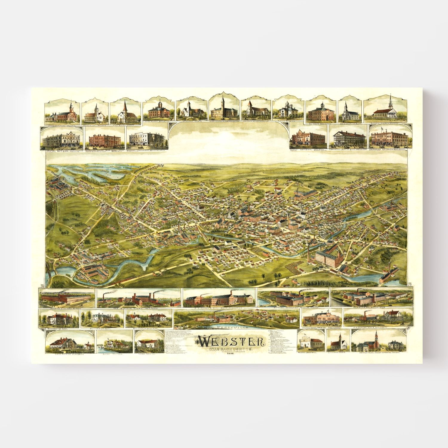 Vintage Map of Webster, Massachusetts 1892