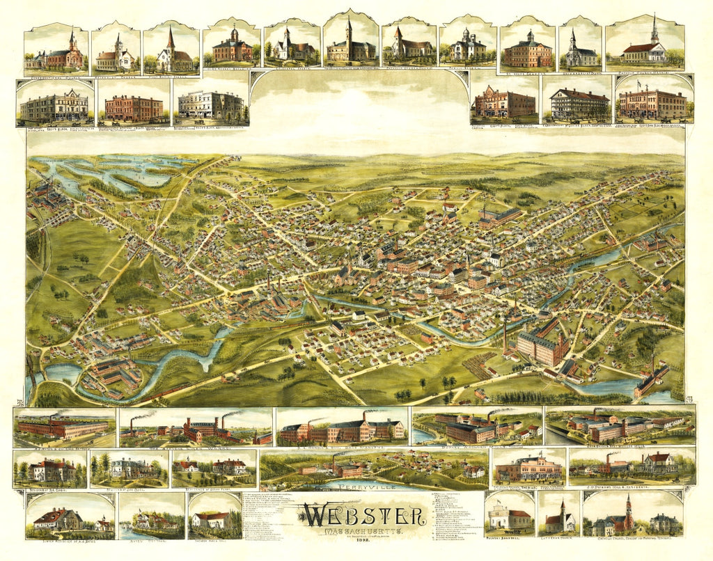 Vintage Map of Webster, Massachusetts 1892