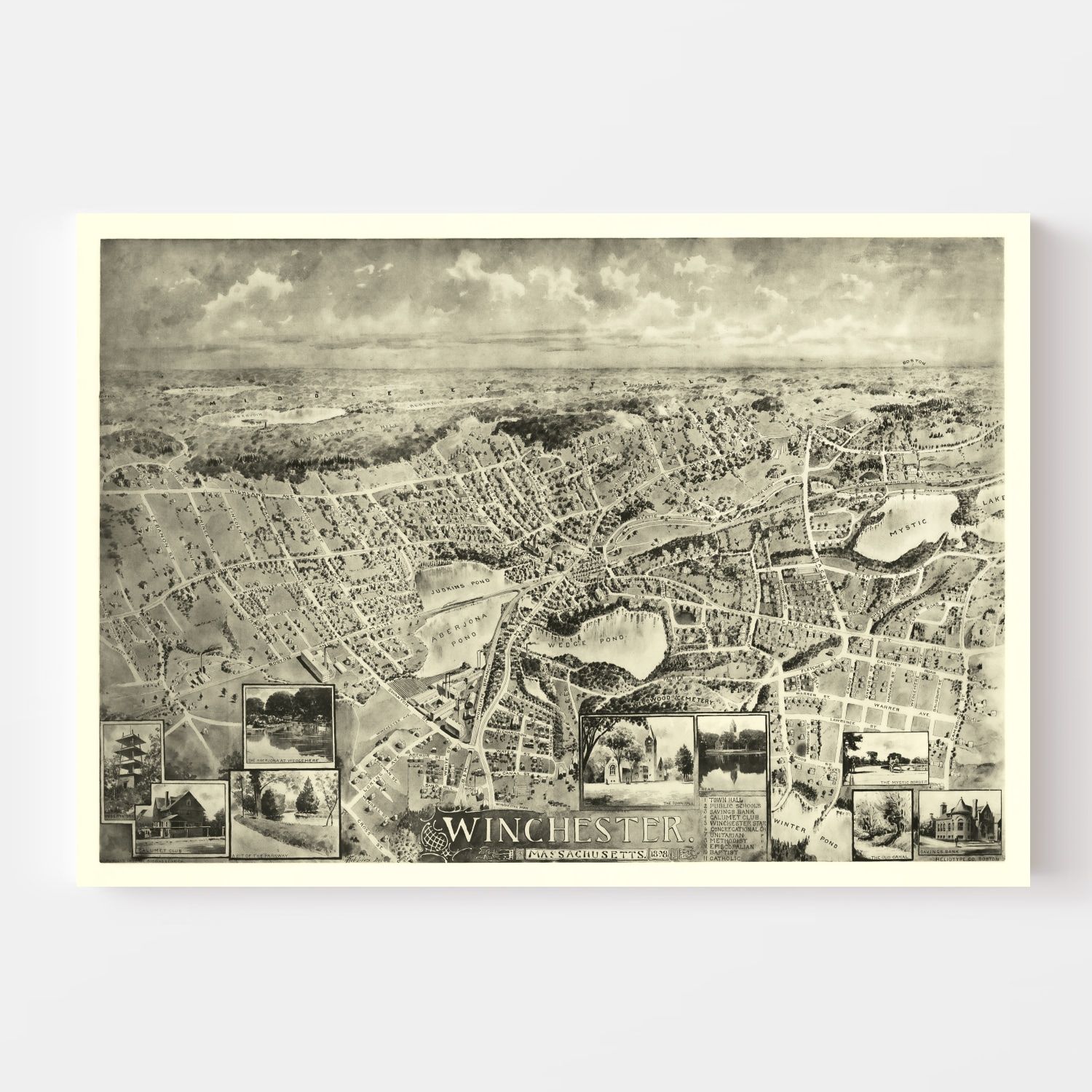 Vintage Map of Winchester, Massachusetts 1898