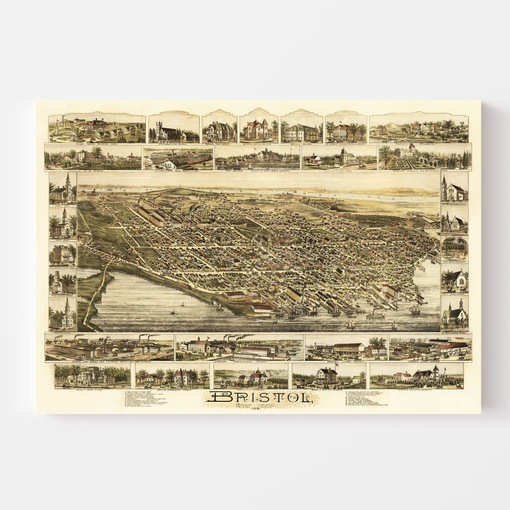 Vintage Map of Bristol, Rhode Island 1891