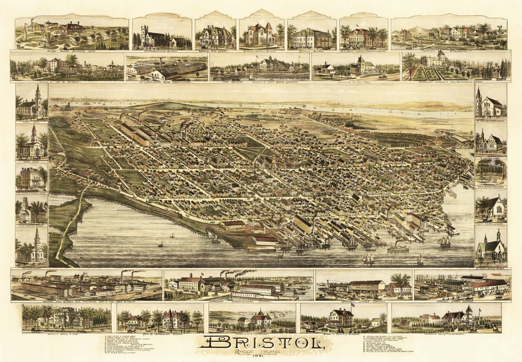 Vintage Map of Bristol, Rhode Island 1891