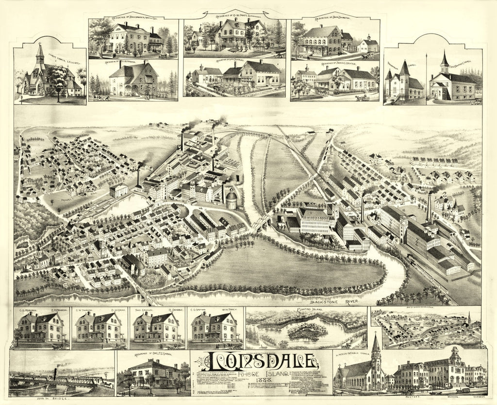 Vintage Map of Lonsdale, Rhode Island 1888