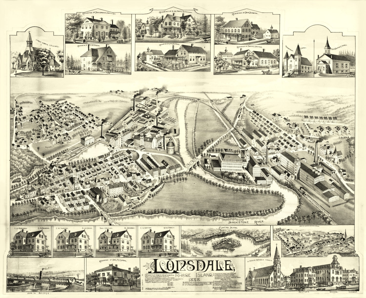 Vintage Map of Lonsdale, Rhode Island 1888