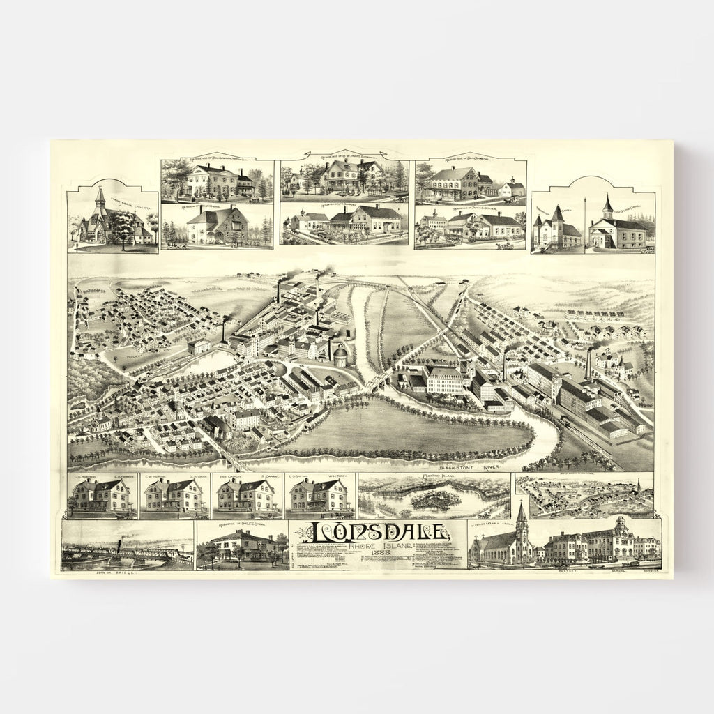 Vintage Map of Lonsdale, Rhode Island 1888