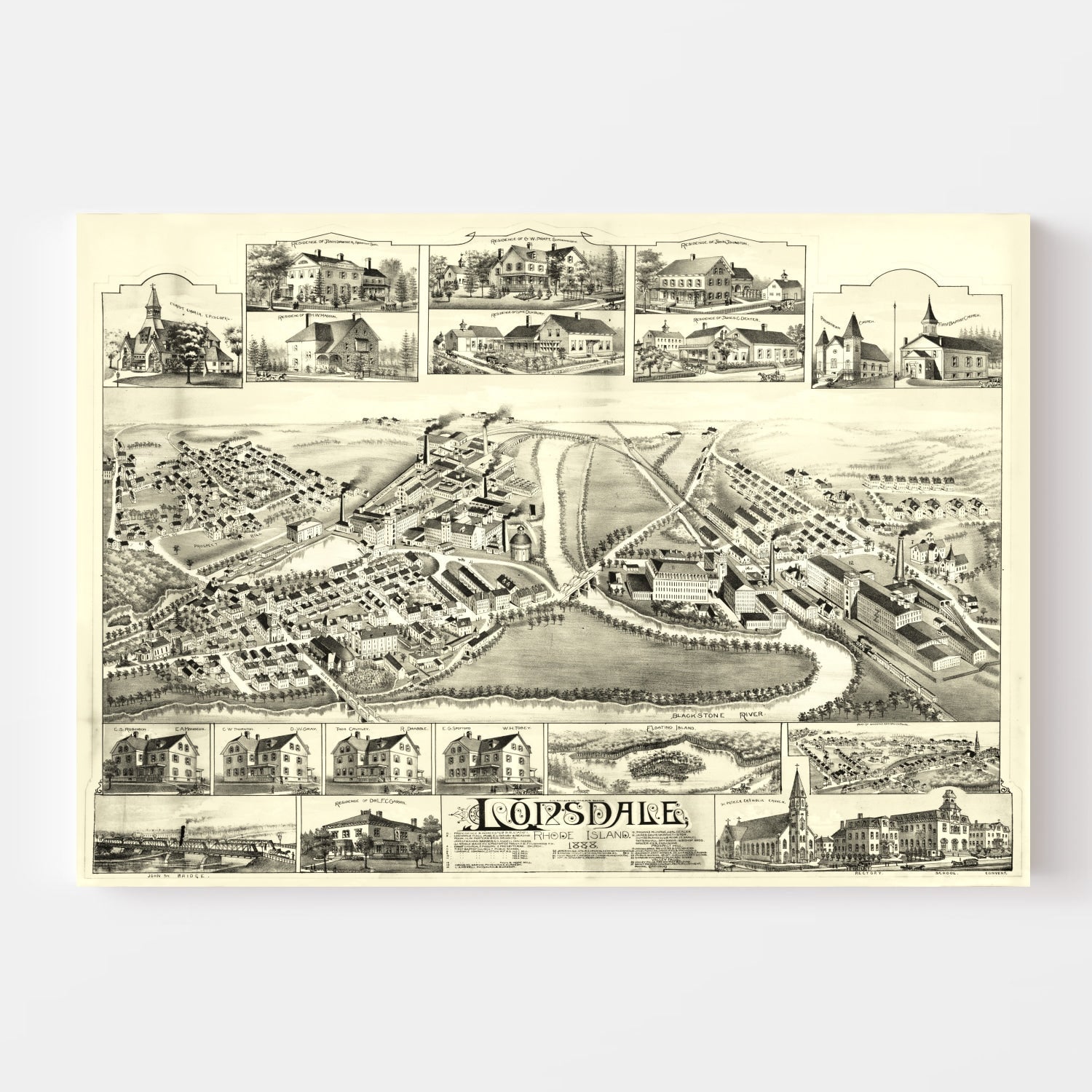 Vintage Map of Lonsdale, Rhode Island 1888