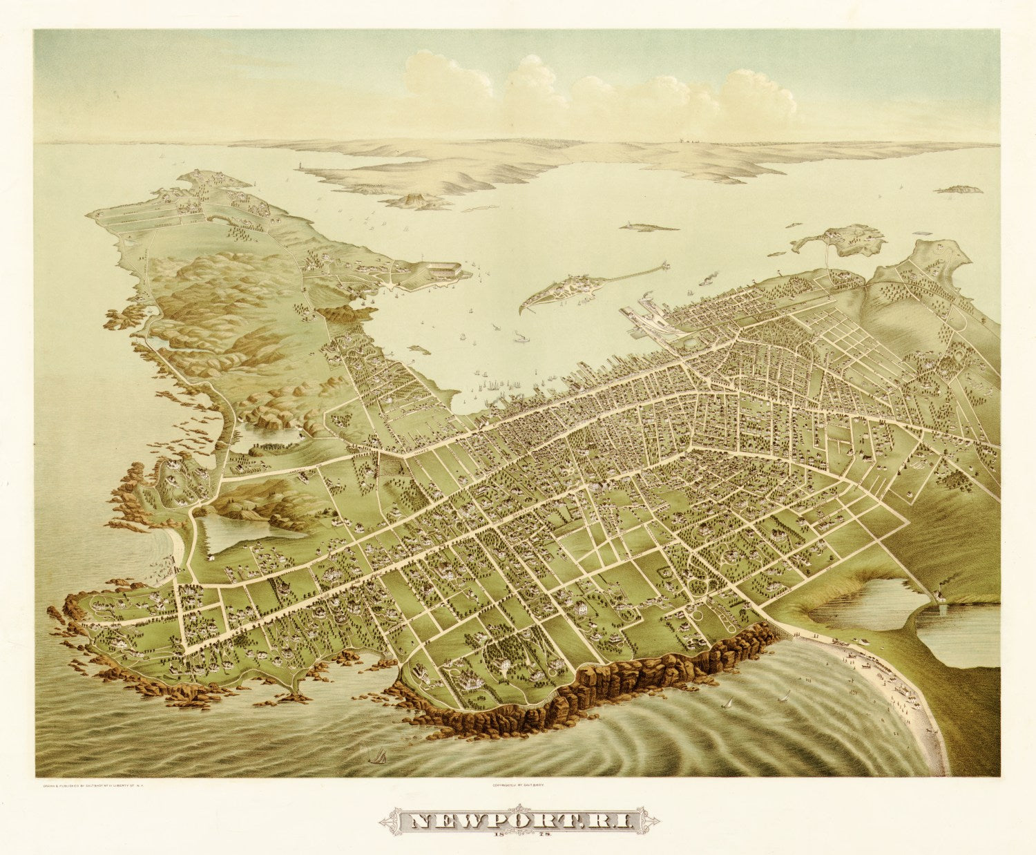 Vintage Map of Newport, Rhode Island 1878