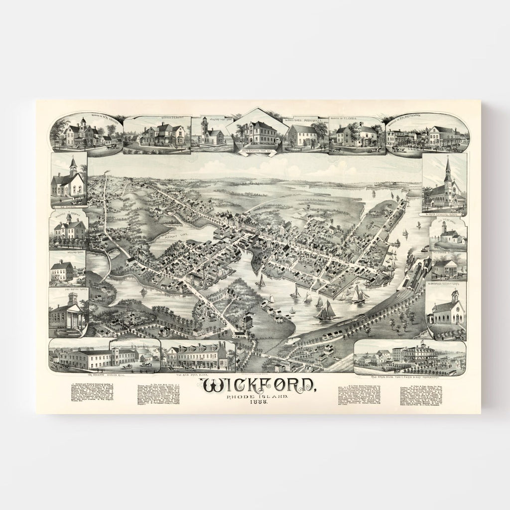 Vintage Map of Wickford, Rhode Island 1888