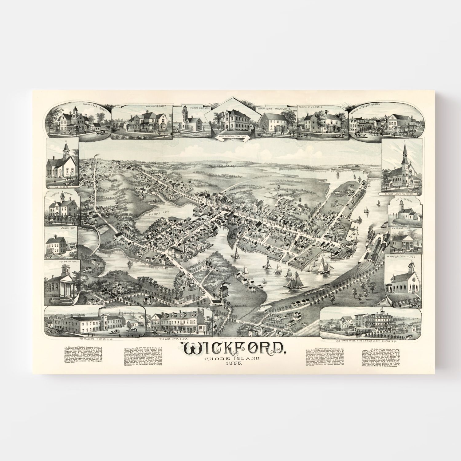 Vintage Map of Wickford, Rhode Island 1888