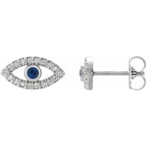 14K White Gold Natural Blue Sapphire & 1/8 CTW Natural Diamond Evil Eye Earrings