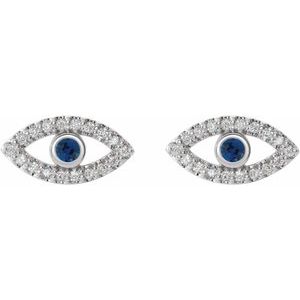 14K White Gold Natural Blue Sapphire & 1/8 CTW Natural Diamond Evil Eye Earrings – image 2