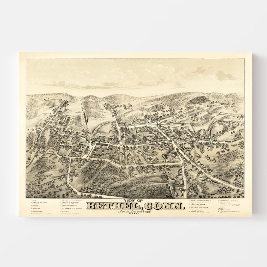 Vintage Map of Bethel, Connecticut 1879