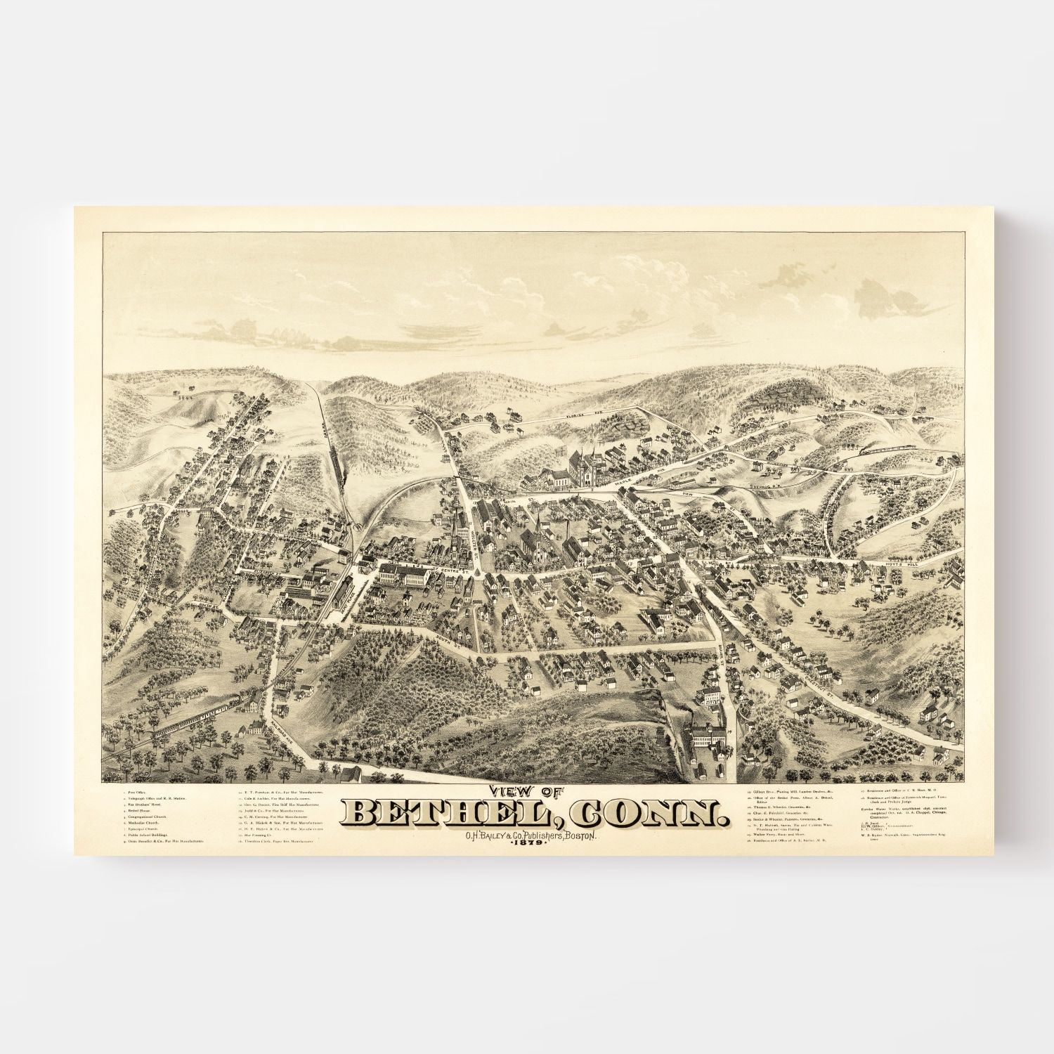 Vintage Map of Bethel, Connecticut 1879