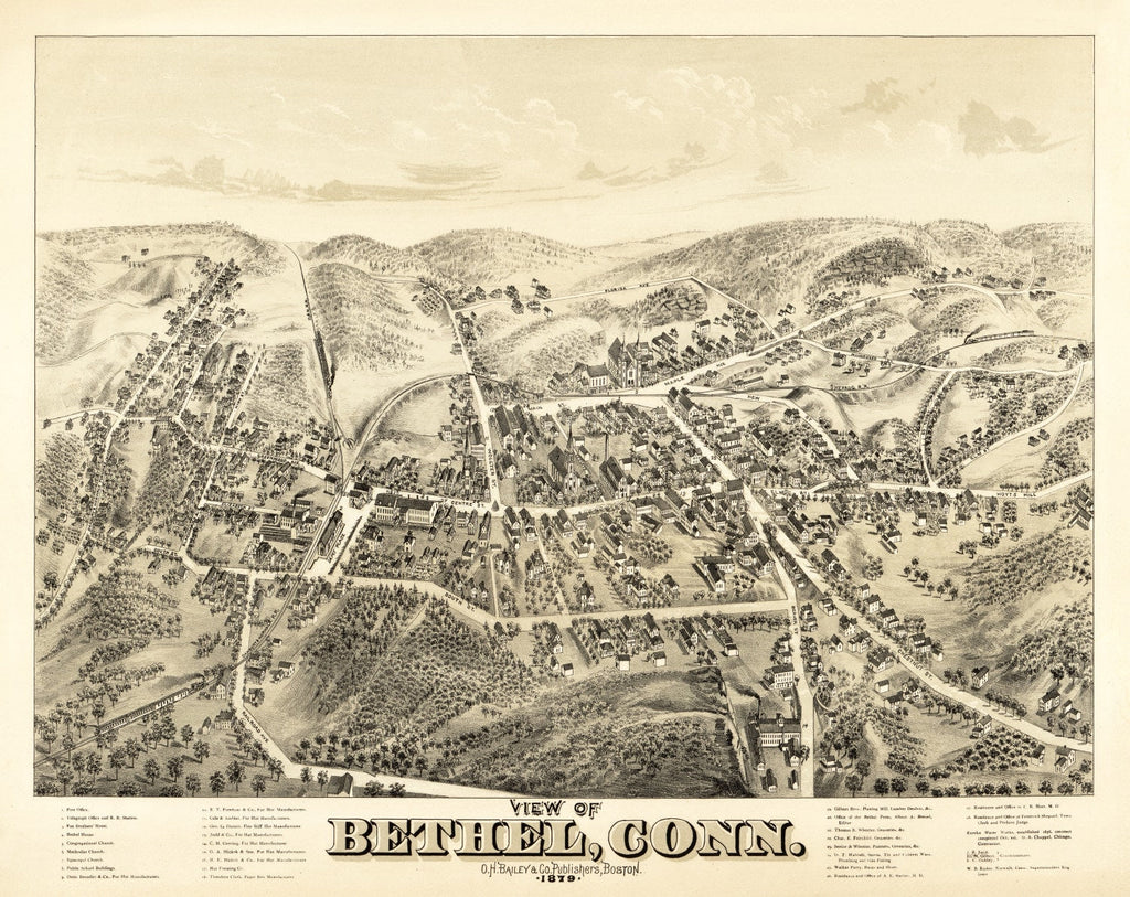 Vintage Map of Bethel, Connecticut 1879