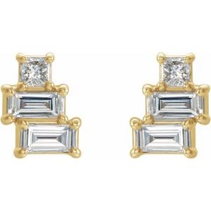14K Yellow Gold 1/4 CTW Natural Diamond Geometric Cluster Earrings