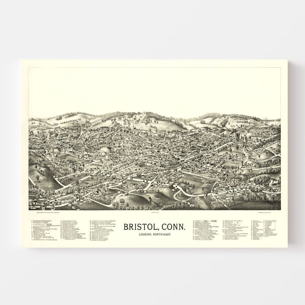 Vintage Map of Bristol, Connecticut 1889