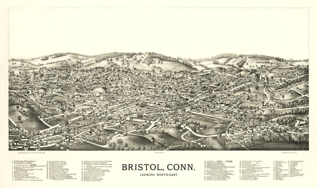 Vintage Map of Bristol, Connecticut 1889