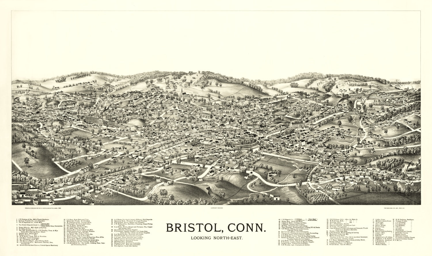Vintage Map of Bristol, Connecticut 1889