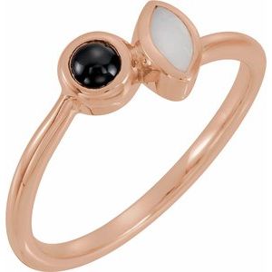 14K Rose Gold Natural White Opal & Natural Black Onyx Ring