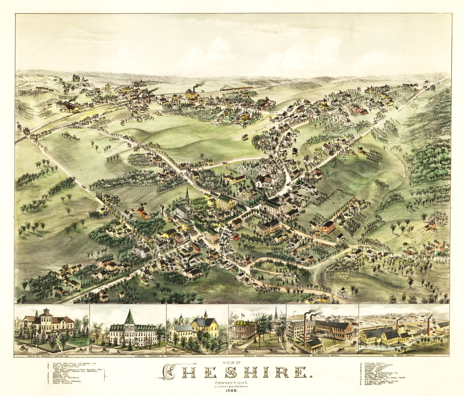 Vintage Map of Cheshire, Connecticut 1882