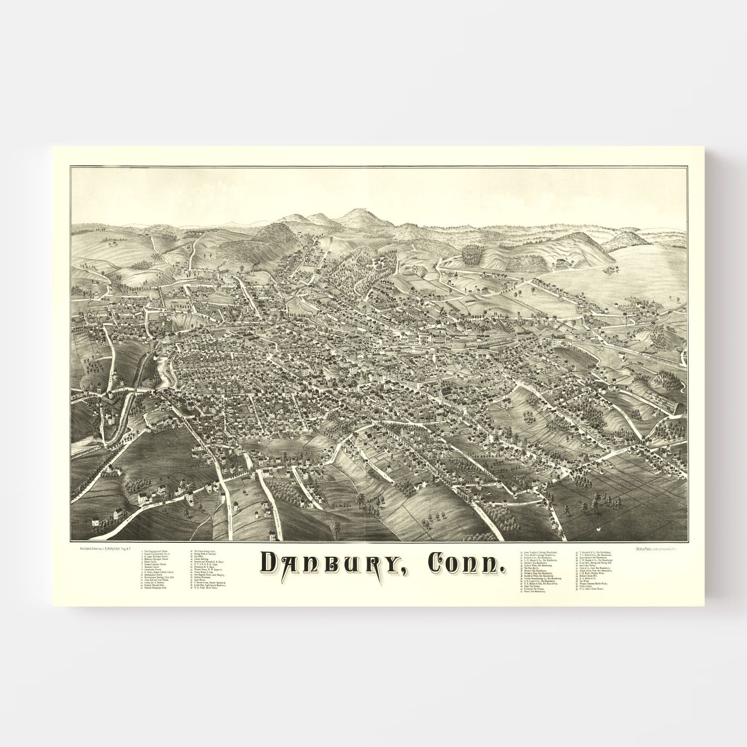 Vintage Map of Danbury, Connecticut 1884