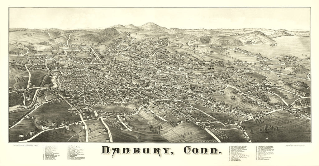 Vintage Map of Danbury, Connecticut 1884