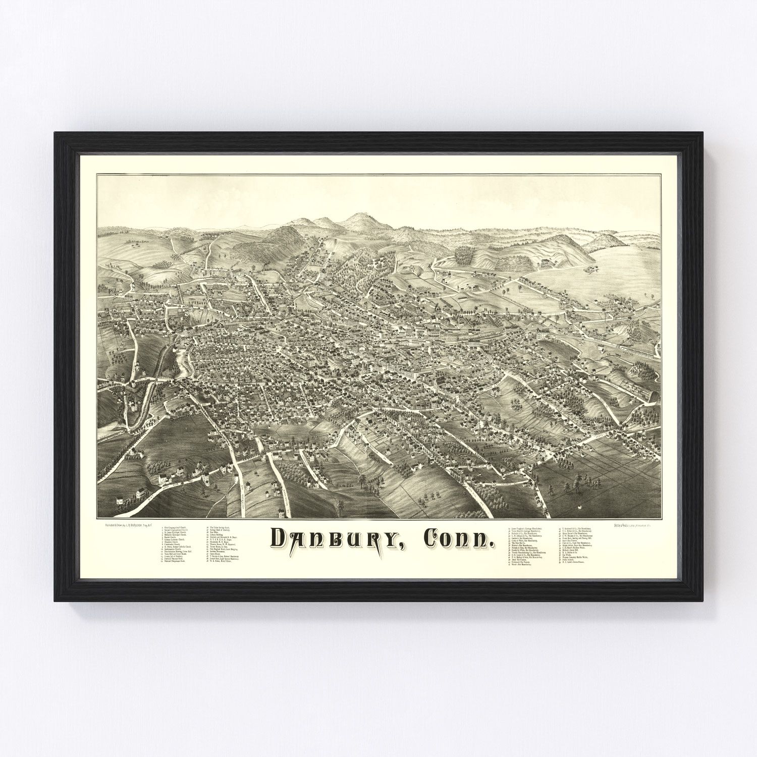 Vintage Map of Danbury, Connecticut 1884