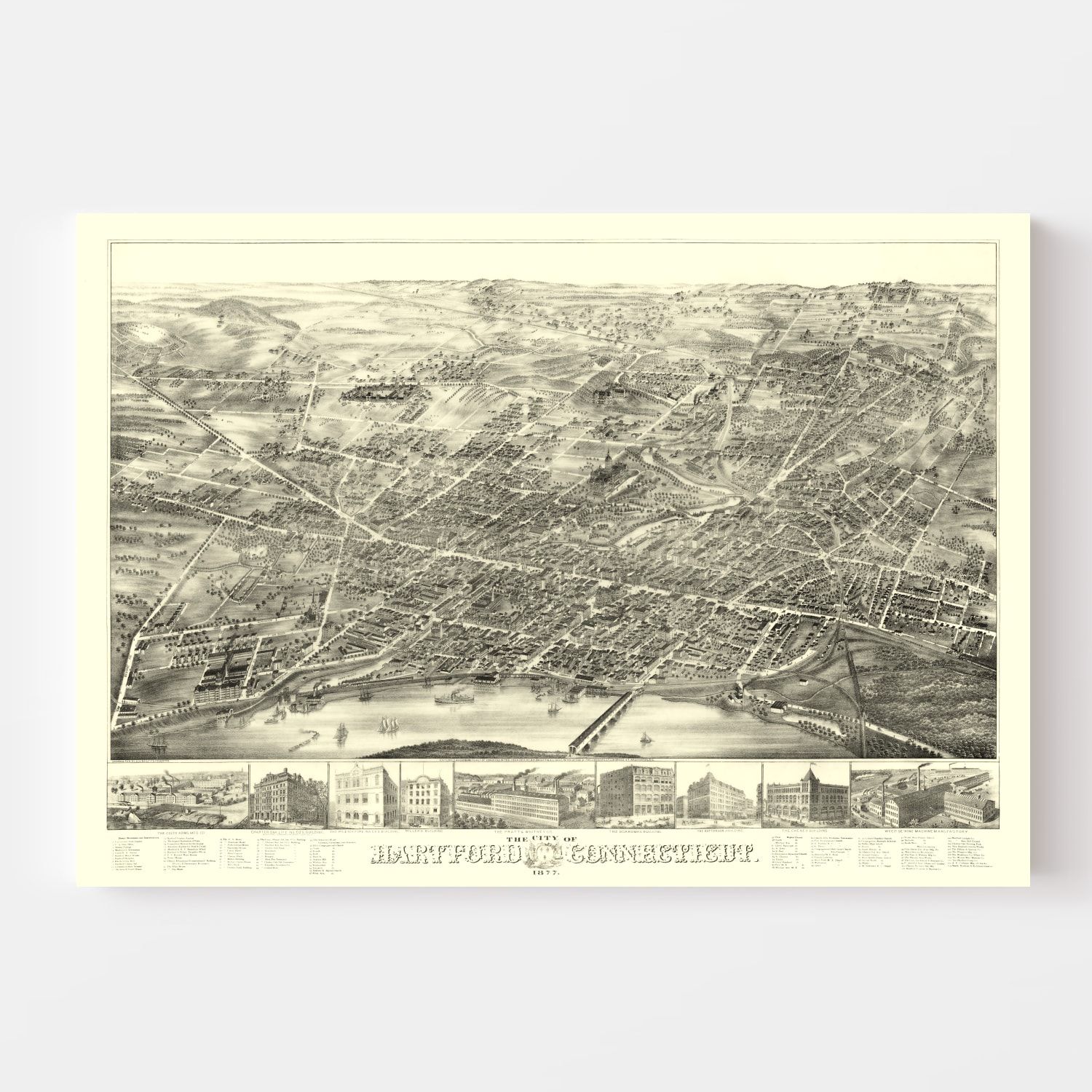 Vintage Map of Hartford, Connecticut 1877