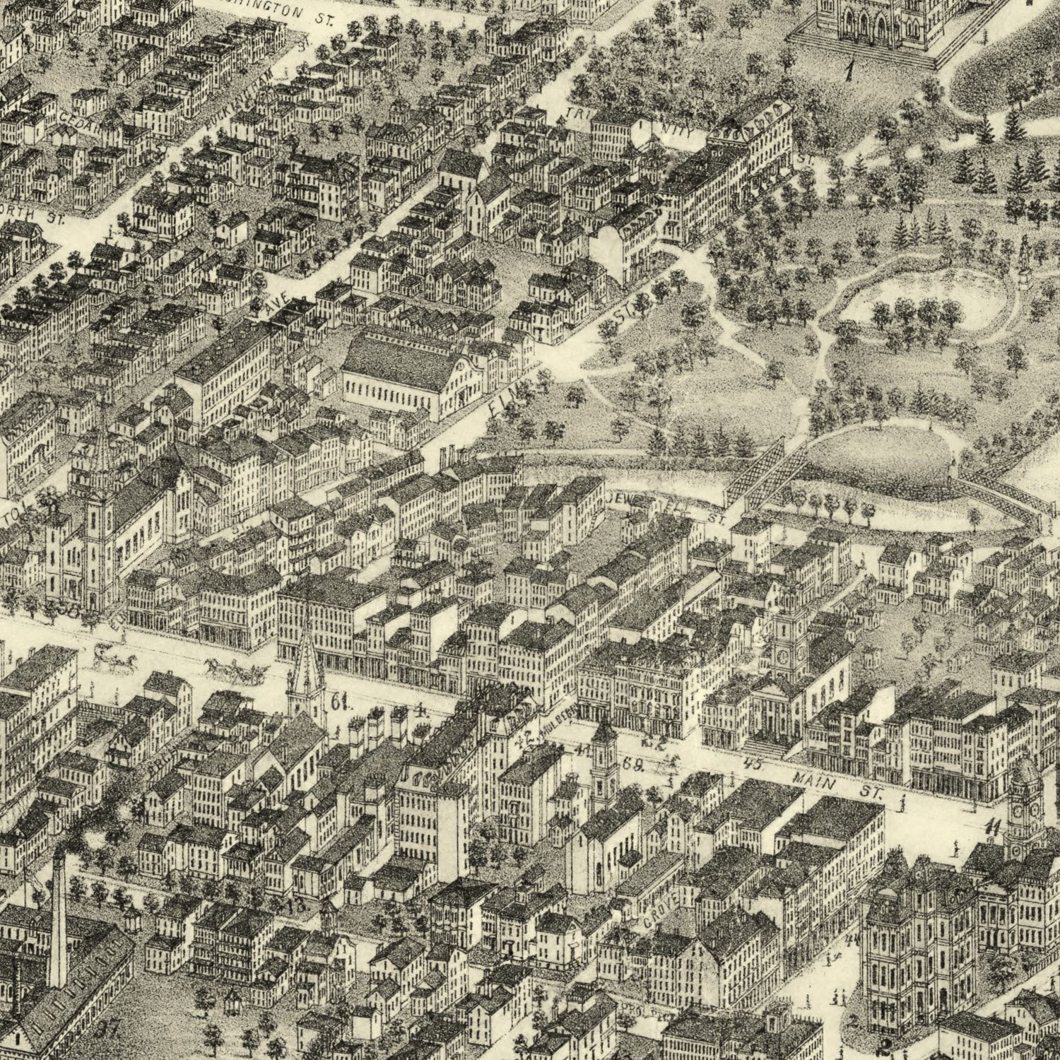 Vintage Map of Hartford, Connecticut 1877