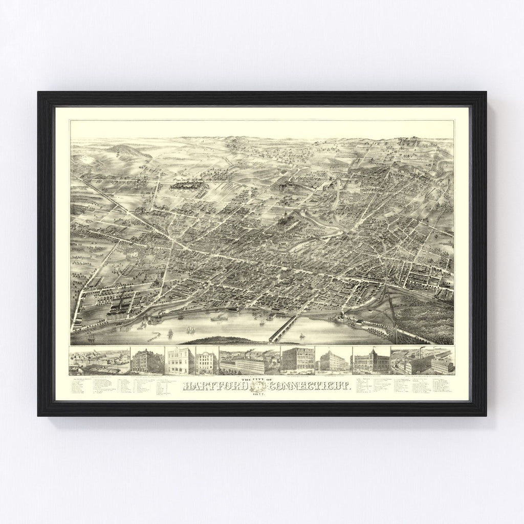 Vintage Map of Hartford, Connecticut 1877