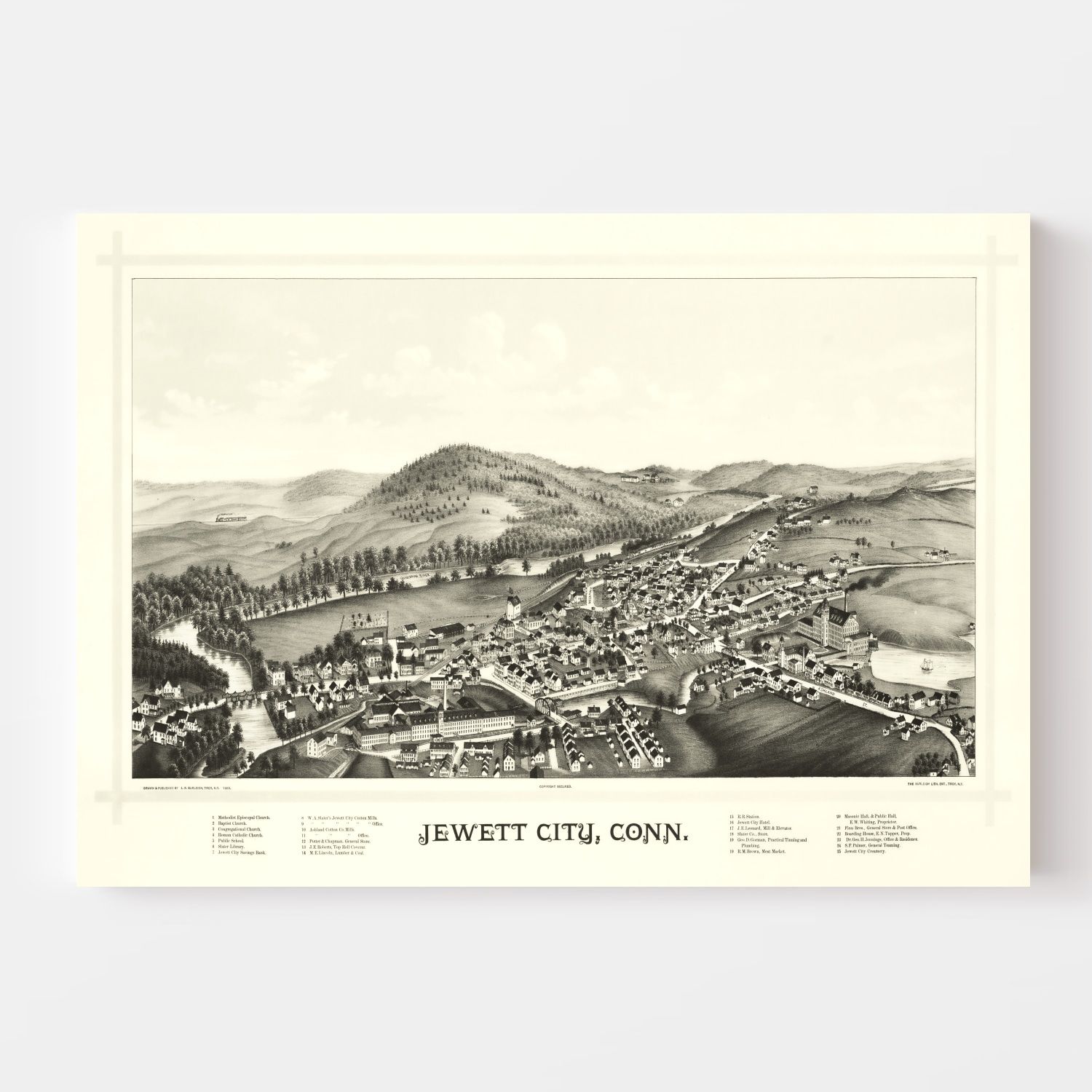 Vintage Map of Jewett City, Connecticut 1889