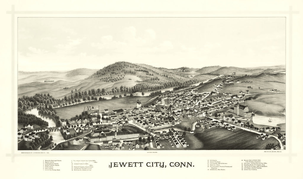 Vintage Map of Jewett City, Connecticut 1889