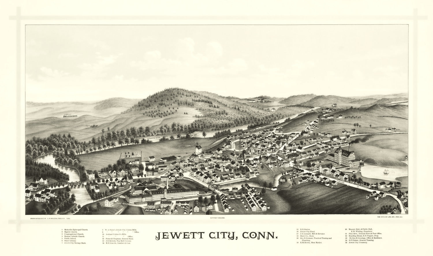 Vintage Map of Jewett City, Connecticut 1889