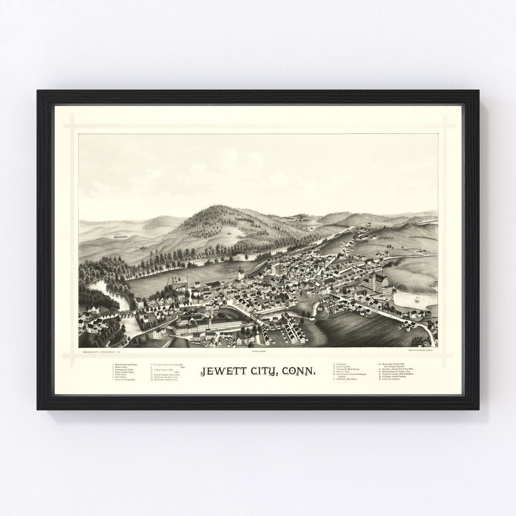 Vintage Map of Jewett City, Connecticut 1889
